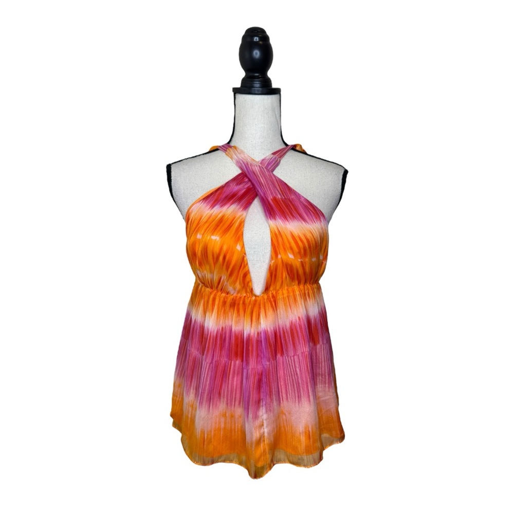 Alice+ Olivia Silk Orange Pink Top With Tie Up Details Size Large